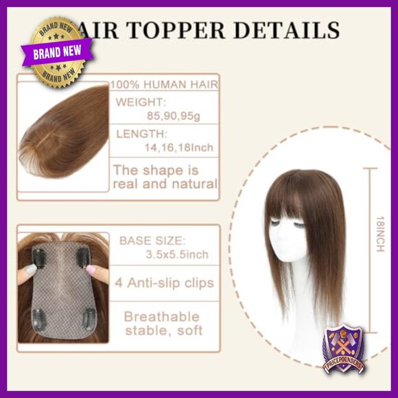 Real Human Hair Topper with Wispy Bangs for Thinning Crown Coverage